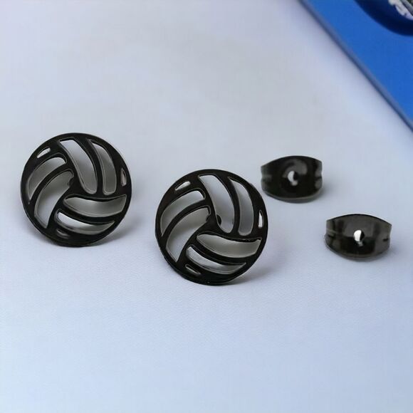 Volleyball 🏐 Black Stainless Steel Earrings Stud Gift VB Player Summer Olympics - Picture 2 of 6